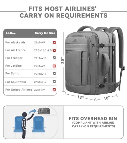 Carry On Backpack, 50L Extra Travel Laptop Backpack for Men Women, Big Bag Business Travel Essentials Gifts for men, 17 Inch Laptop Backpack Computer Bag Gifts for Him Men, Grey