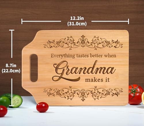 AceThrills Grandma Gifts for Grandma Birthday Gifts from Grandkids for Christmas, Mother's Day - Engraved Bamboo Cutting Board 12.3"L x 8.7"W x 0.4"Th (Everything Tastes Better)