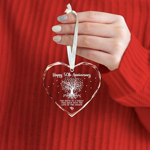 50th Anniversary Marriage Gifts for Couple - 50th Anniversary Wedding Gifts - 50 Wedding Ornaments for Couple, Her Him, Wife Husband, Parents - Glass Ornament