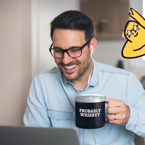 Dad Gifts for Christmas Day - Whiskey Gifts for Men Probably Whiskey Coffee Mug for Dad Tumbler Black 14oz Gift for Whisky Lovers Funny Birthday Present for Coffee Drinkers Gift Ideas for Father's Day