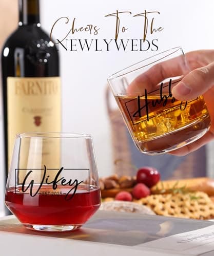 Christmas Gifts for Couples 2025,Wedding Gift, Wifey and Hubby Glasses Set,Bridal Shower Gifts for Bride and Groom, Newly-Married Anniversary for Him and Her，Mr and Mrs Gift，His and Hers Glass
