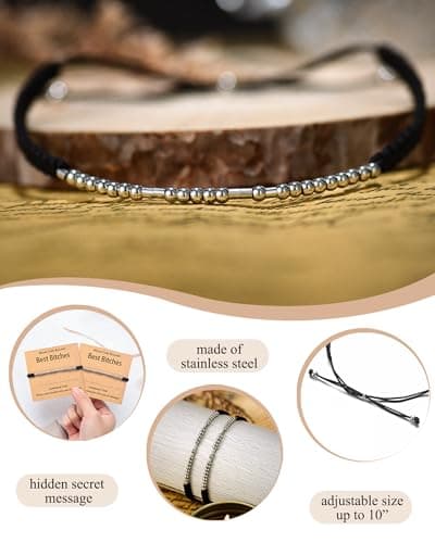 Shonyin Valentines Day Gift for Best Bitches Morse Code Bracelet Best Friend Gift for Women Funny Friendship Gift 2/3 PCS Christmas Friendsgiving Day Gift