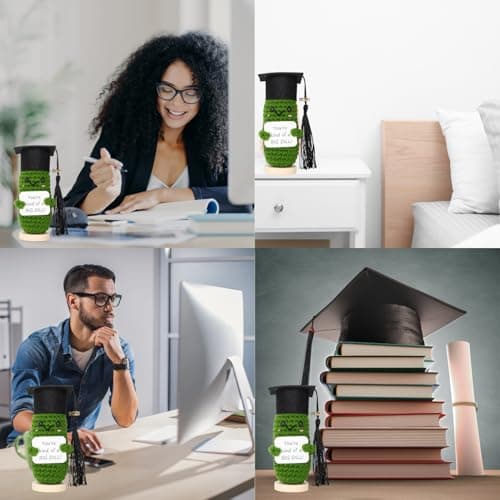 Graduation Gifts 2025 – Big Dill Crochet Pickle with Stand & Keychain | Handmade Grad Gift for High School, College, University, Nurses, PhD. Gifts for Her