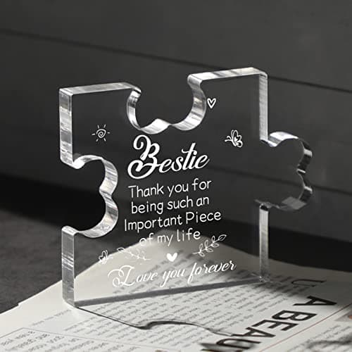 to My Bestie Gifts - Best Friends Christmas Birthday Gifts for Women Acrylic Puzzle Plaque Desk Decorations for Best Friend Sister Girls Women BFF Friendship Card - 3.35 x 2.76 Inch