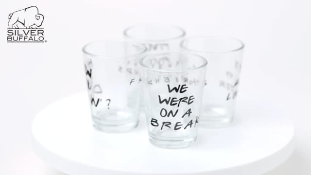 Silver Buffalo Friends Iconic Quotes "You're My Lobster," "How You Doin'" "Pivot," and "We Were On A Break!" 4 Pack Mini Glasses, 1.5 Ounces