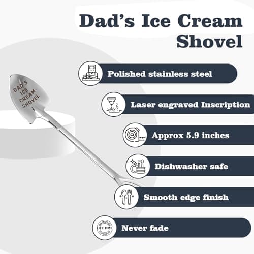 Gifts For Dad Men from Daughter Stocking Stuffers for men dad Ice Cream Spoon Scoop for Ice Cream Lovers, Christmas Gifts Funny Engraved Stainless Steel Shovel