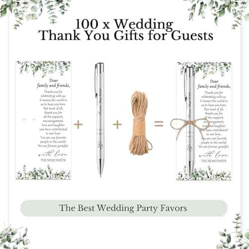 50 Sets Wedding Favors for Guests Includes 50 Black Ink Retractable Ballpoint Pen 50 Thank You Cards 50 Organza Bag with Hemp Rope Bridal Shower Favors Bridal Shower Gifts for Party Supplies