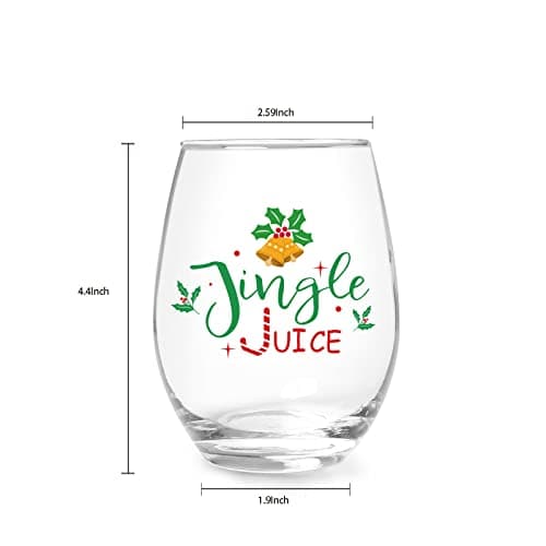Jogskeor Jingle Juice Christmas Wine Glass, 15 Oz Christmas Stemless Wine Glass for Friends Women Men, New Year Gift Idea for Christmas Wedding Party