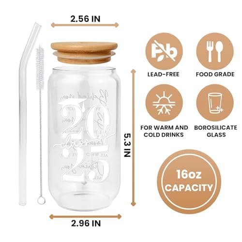 Graduation Gifts - Graduation Gifts 2025 High School - College Grad Gift for Her, Him, Women, Men, Graduates, Friends, Sister - Graduate Gift Ideas - Class of 2025 Cup - 16 Oz Can Glass
