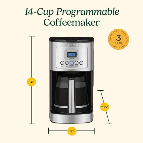 Cuisinart Coffee Maker, 14 Cup Glass Carafe Coffee Machine, Fully Automatic for Brew Strength Control, 1-4 Cup Settings, Adjustable 24 Hour Start and Auto-Shut-Off Times, Stainless Steel, DCC-3200P1