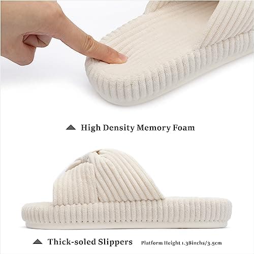 Chantomoo Slippers for Women Memory Foam House Bedroom Corduroy Bow Crossbands Slipper Shoes Comfy Trendy Gift Slippers