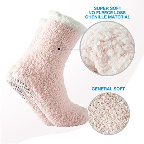 Bulinlulu Fuzzy Socks with Grips Plush Sleep Cozy Winter Soft Hospital Fluffy Socks Gifts for Womens Mens Gifts