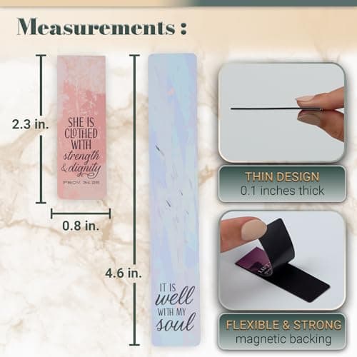 Christian Art Gifts Set of 6 Beloved Scripture Favorites with Abstract Scenic Bookmark Rectangular Folded Magnetic Pastel Design Inspirational Magnetic Bible Verse Bookmark, Size Small 2.3" x 0.8"