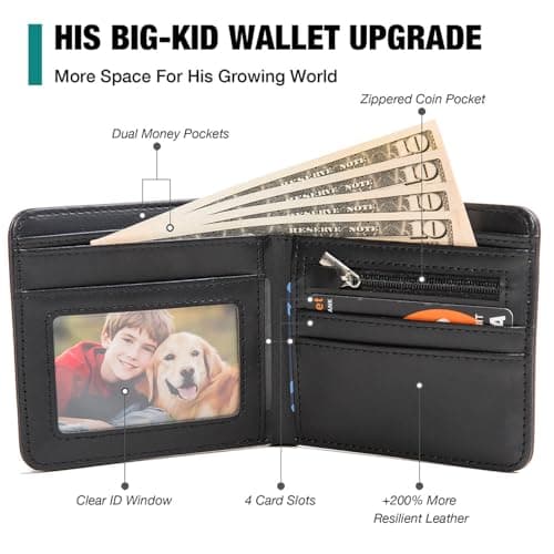 Kids Wallet for Boys, Boys Wallet for Kids Ages 4-5-6-7-8-9-10-11-12-13-14-15-16, Leather Wallet for Teen Boy, Christmas Birthday Gift Stocking Stuffer for Video Game Gaming Gamer Teenage Teenager