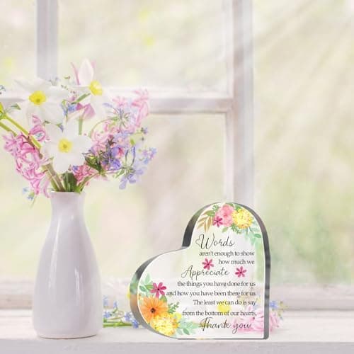 Thank You Gifts for Women Coworkers Boss, Thank You Presents for Friends Teacher, Appreciation Paperweight Desk Decor Plaque, Inspirational Office Sign Acrylic Heart