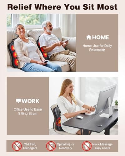 Shiatsu Back Massager with Heat : Up and Down Rolling Massage - Electric Back Massager for Pain Relief Deep Tissue - Heated Lower Back Massager for Office, Home Use