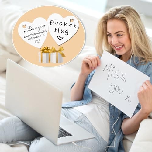 Qunrwe Pocket Hug Token,Long Distance Gifts Keepsake,Double Sided Inspirational Thinking of you Gift with Leather Keychain