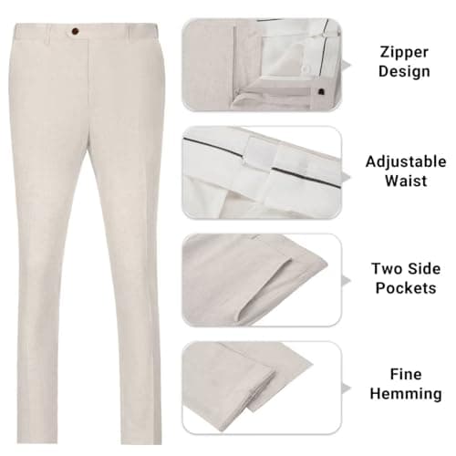 Retro Linen Mens Suit 3 Pieces Light Weight Casual Linen Summer Slim Fit Suits Tuxedo Jacket Blazer Vest Pant for Men