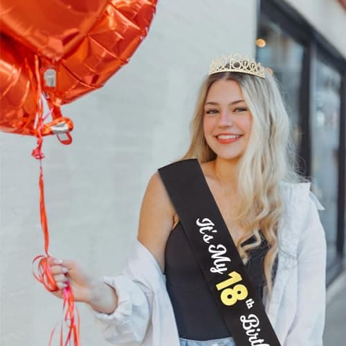 CAVETEE Gold Birthday Crown and Tiara for Women, Sash for Girls - Birthday Party Decoration