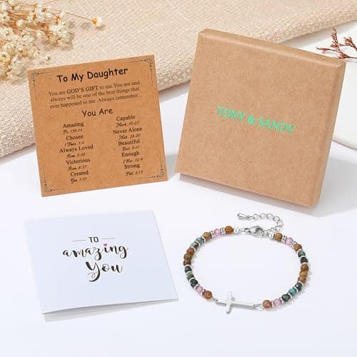 TONY & SANDY Cross Bracelet for Women, Christian Gifts for Women, Confirmation Baptism Easter Gifts, Unique Gift for Friends Daughter Mom Sister in Christ Niece on Birthday Christmas