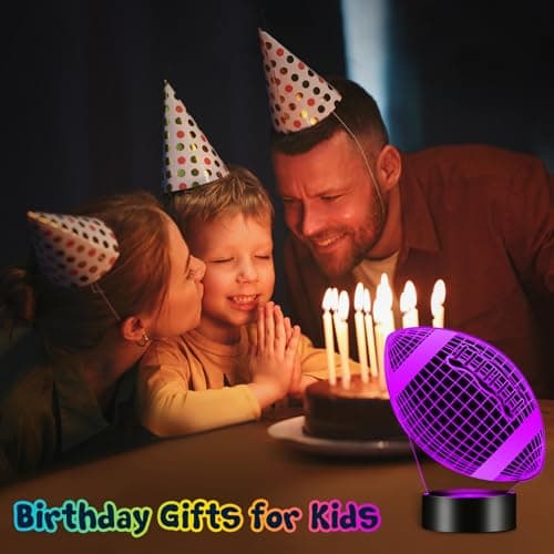Linkax Football Gifts Stocking Stuffers for Kids Teens Boys Girls, Rugby 3D Illusion Night Light Christmas Gifts for Kids, 6 7 8 9 10 11 12 13 Year Old Birthday Presents Room Decor, Toys for Ages 8-13