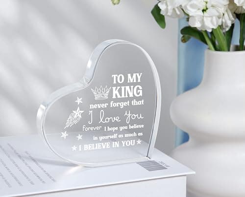 Gifts for Boyfriend, I Love You Gifts for Him, Men's Anniversary Heart Shaped Acrylic Block - Christmas Birthday Gifts for Him Boyfriend Husband, Valentines Day Gifts