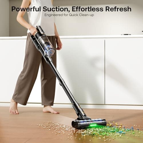 Trucozie Cordless Vacuum Cleaner, Self-Standing Lightweight Stick Vacuum with 50 mins Runtime, Powerful Suction, Anti-Tangle Wireless Vacuum for Home, Hardwood Floor, Carpet, Pet Hair, Black