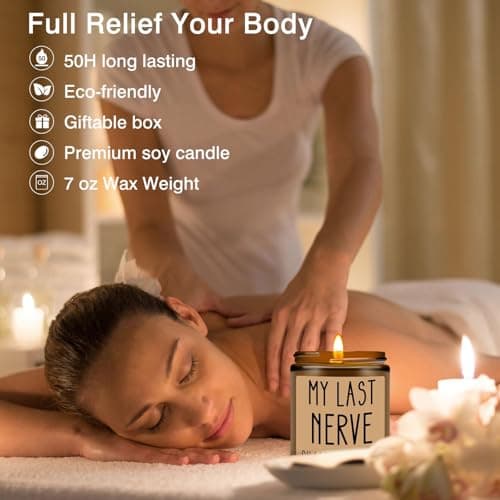 Homsolver Birthday Gifts for Women, Funny Friendship Gift for Best Friend - My Last Nerve Lavender Candle - Unique Birthday Gifts for Women, Her, Mom, BFF, Sister