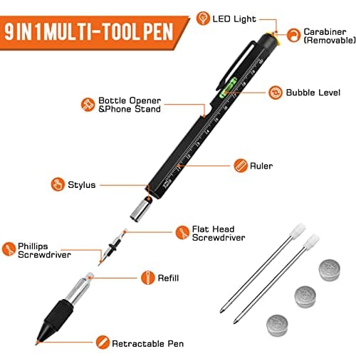 Gifts for Men, Christmas Stocking Stuffers for Men Dad Husband Adults, 9 in 1 Multitool Pen, Cool Tools Gadgets Birthday Present, Fathers Day Dad Gifts from Daughter Son