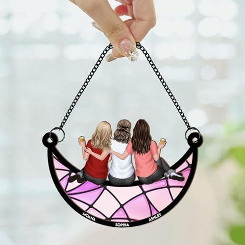 Macorner Personalized Window Hanging Suncatcher Ornament Friendship Gifts for Women, Birthday Gifts for Women Friendship, Best Friend Birthday Gifts, Bestie Gifts for Women Friend Sitting On The Moon