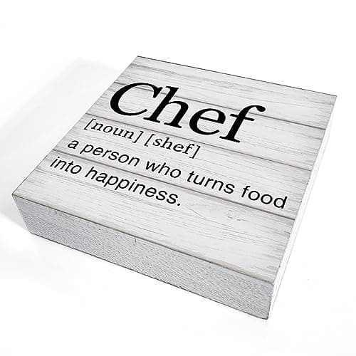 Chef Gift for Men Women Chef Definition Quotes Wooden Box Sign Desk Decorative Wooden Sign Home Kitchen Decor for Desk Table Shelf 5 x 5 Inches