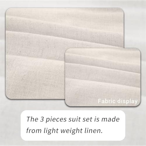 Retro Linen Mens Suit 3 Pieces Light Weight Casual Linen Summer Slim Fit Suits Tuxedo Jacket Blazer Vest Pant for Men