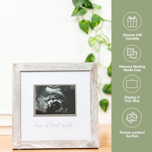 Pearhead Love at First Sight Sonogram Picture Frame, Gender Neutral Ultrasound Keepsake, Baby Gift for Expecting Parents, Ideal Pregnancy, Shower and Nursery Decor, 4” x 3” Photo Insert, Rustic