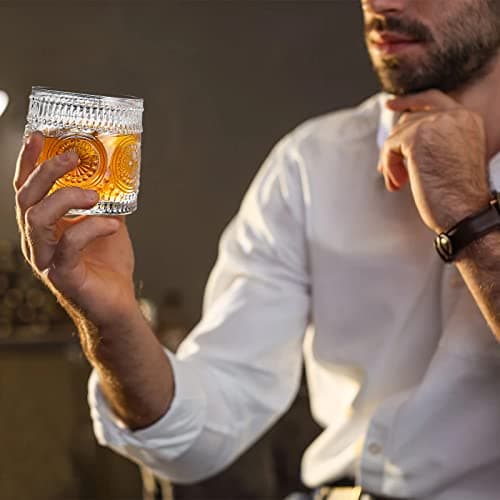 Whiskey Glass, 9 Oz No-lead Crystal Rotating Japanese Whisky Tumbler, gift box for Scotch,Bourbon,Vodka,whiskey etc, for Parties, Bars, Restaurants and Families etc