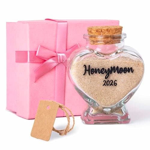 Honeymoon Sand Keepsake Jar 2026，Bridal Shower, Wedding, Engagement, Honeymoon, Travel Gift for Couples, Newlywed, Fiance(Gift Box Includes) - 40ml Heart Shape Glass