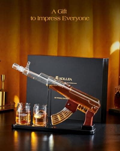 Kollea Birthday Gifts for Men Dad, Whiskey Decanter Sets - Gun Decanter, Detachable Magazine & 2 Bullet Shot Glasses, Liquor Dispenser for Bar, Anniversary Military Present for Brother, Christmas