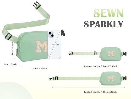 COSHAYSOO Green Belt Bag Crossbody Initial Fanny Pack Preppy Trendy Stuff for Teen Flower Girls 5 6 7 8 9 10 Year Old Personalized Cute Wedding Party Bridesmaid Birthday Easter Gift Letter M