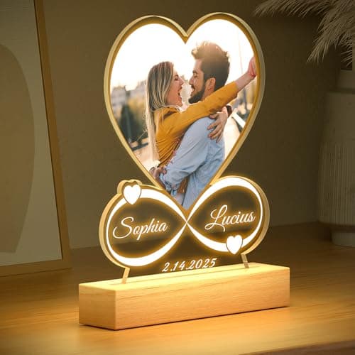 Custom Picture Frames with Photo, Personalized Photo Frame with Night Light, Customized Picture Frame, Personalized Anniversary Birthday Gifts for Women Men Her Him Girlfriend Boyfriend Couple