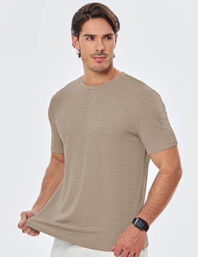 JMIERR Mens T-Shirt Casual Stretch Solid Crewneck Short Sleeve Tees Textured Shirts