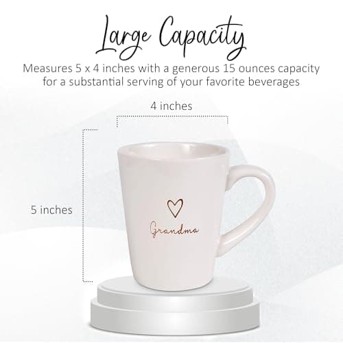 Pavilion Grandma Coffee Mug - Stoneware Coffee Cups for Grandmothers with Heart Tag - Ideal for Daily Use with "Grandma" Text Design - Microwave & Dishwasher Compatible - Cream, 15 oz