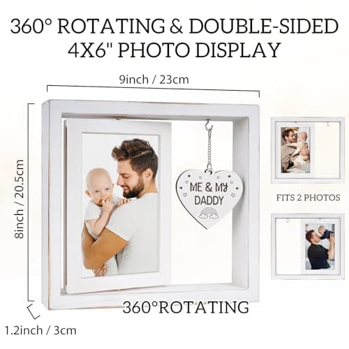 New Dad Gifts, First Time Dad Gifts, Me and My Daddy Picture Frame, Baby Gift for Daddy,Room Decor Vintage Style,Baby Gender Neutral Rotating Photo Frame 4x6