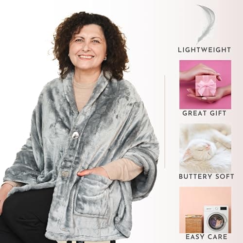 Fleece Poncho Blanket -Drape and Go No Sleeves- Lightweight Wrap Shawl -Wearable Blanket- Gift for Grandma and Mom