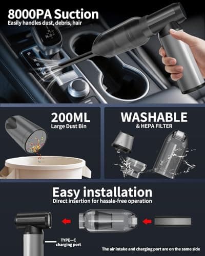 Compressed Air Duster, 2-in-1 Duster Blower & Vacuum with 320000RPM Super Power, Electric Air Duster Rechargeable, 3-Gear Adjustable Air Blower for Keyboard, Computer, Car, Home, and Outdoor Cleaning