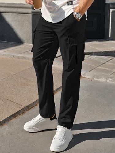 PLEPAN Men's Casual Cargo Pants Drawstring Hiking Pants Workout Tactical Joggers Sweatpants for Men