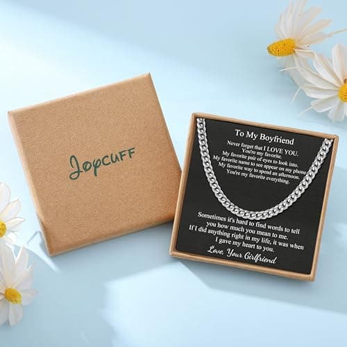 JoycuFF Mens Cuban Link Chain Necklace for Boyfriend Gold Silver Stainless Steel 6MM 10MM Hip Hop Anniversary Birthday Christmas Jewelry for Men