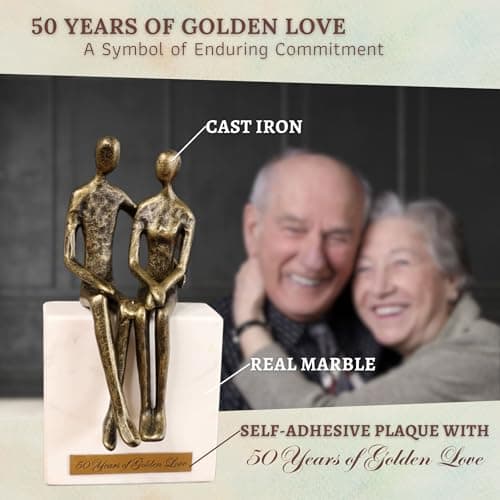 50th Wedding Anniversary Couple Gifts - Iron and Marble Sculpture - Gifts for 50th Wedding Anniversary for Parents or Friends - Includes Present Box, Engraved Plaque and Poem Card