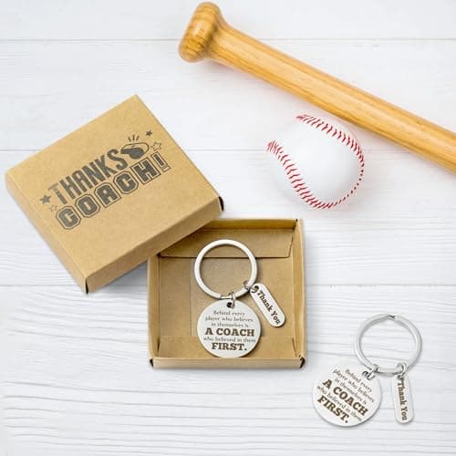 WATINC Coach Appreciation Keychain Gift Set, 4Pcs Sport Match Cheer Keychains Keepsake Present with Thank You Packaging