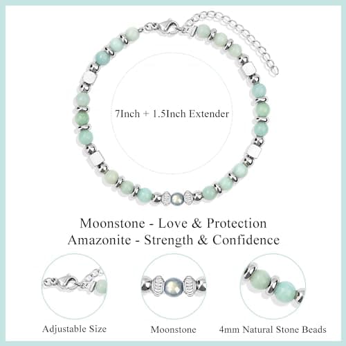 𝗚𝗶𝗳𝘁𝘀 𝗳𝗼𝗿 𝗪𝗼𝗺𝗲𝗻 𝗠𝗼𝗼𝗻𝘀𝘁𝗼𝗻𝗲 𝗕𝗿𝗮𝗰𝗲𝗹𝗲𝘁 Amazonite Colorful Imperial Jasper Stainless Steel Beads Bracelets, Graduation Mothers Day Christmas Birthday Gifts for Her Women