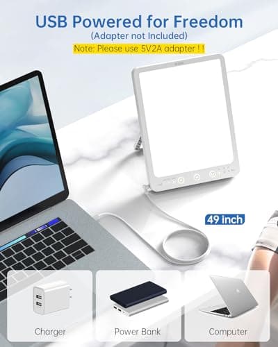 SUXIO Light Therapy Lamp - 10000 Lux Therapy Lights, 3 Timing & Mode Happy Lamp, Touch Control Daylight Lamp with Memory Function, Portable Light Therapy Box for Home/Office Use As Lift Mood