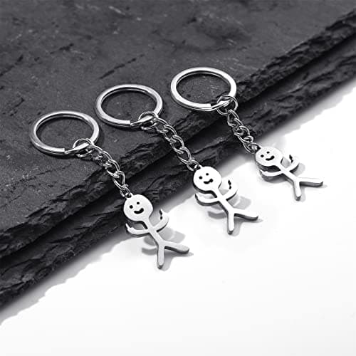 Junkin 3 Pcs Christmas Stainless Steel Funny Doodle Keychain Finger Keychain Long Distance Friendship Jewelry Gift Women Men
